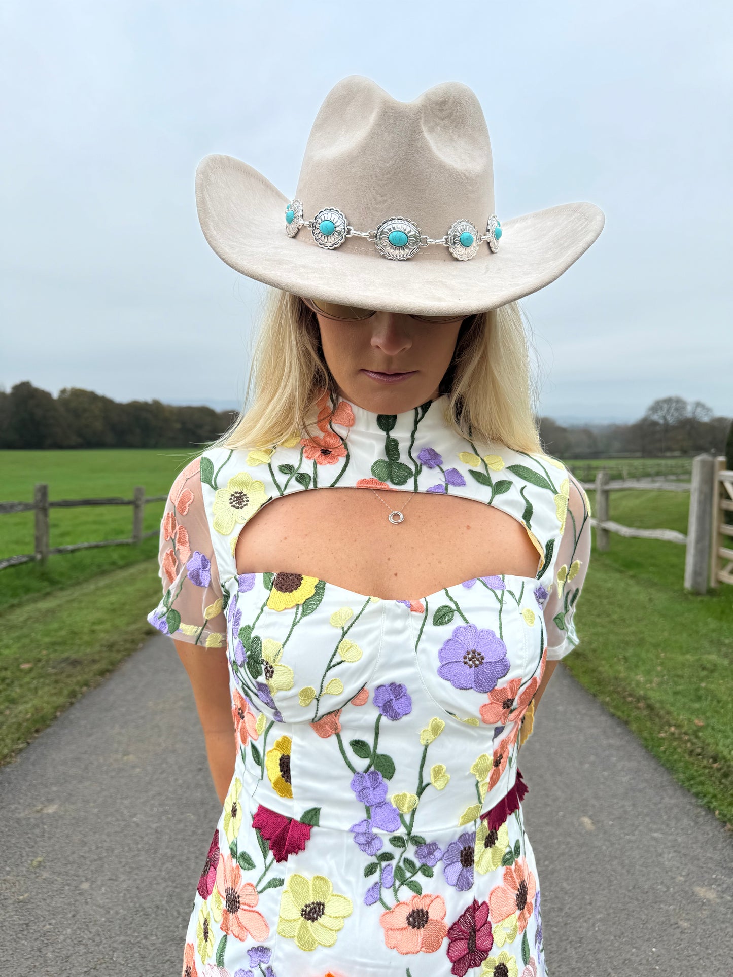 Flower Embroidered High neck White Mini Dress