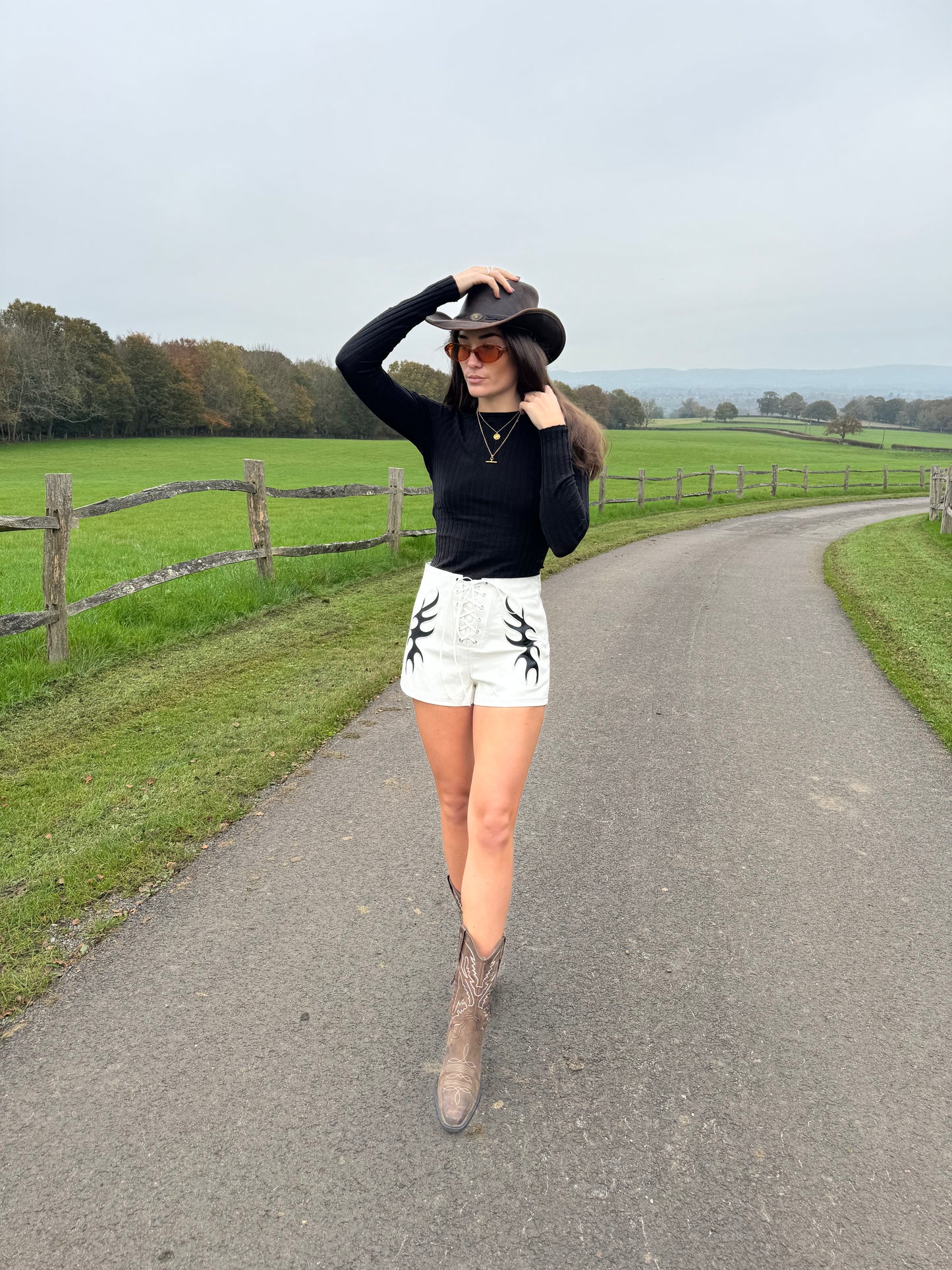 Lightning White Leather Look Shorts