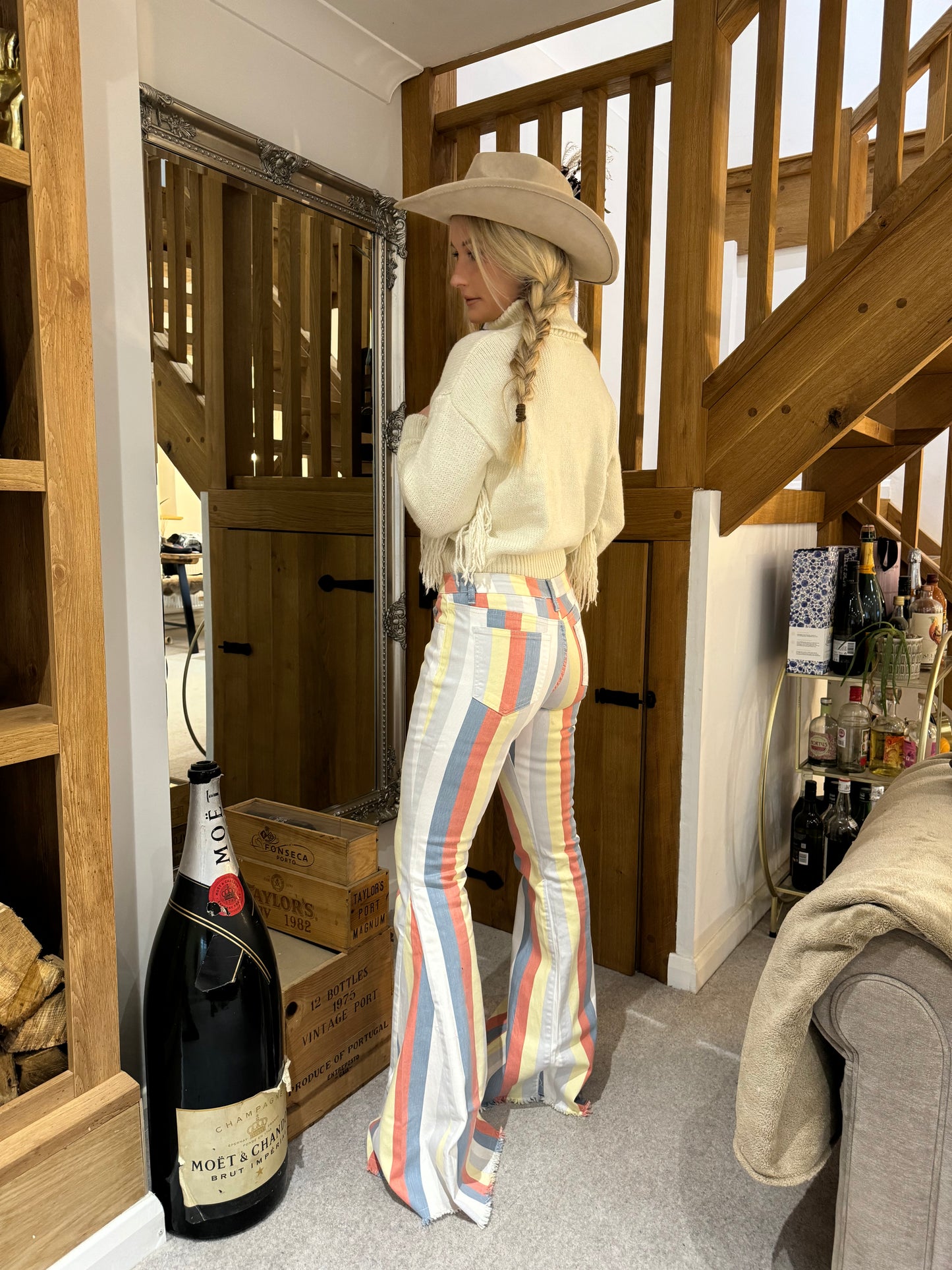 Bell Bottom Striped Jeans