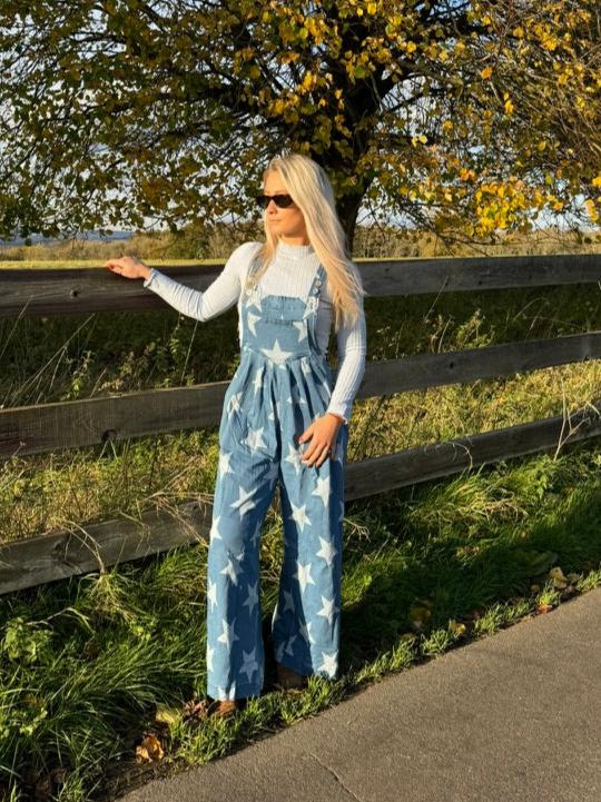 Star Print Denim Dungarees