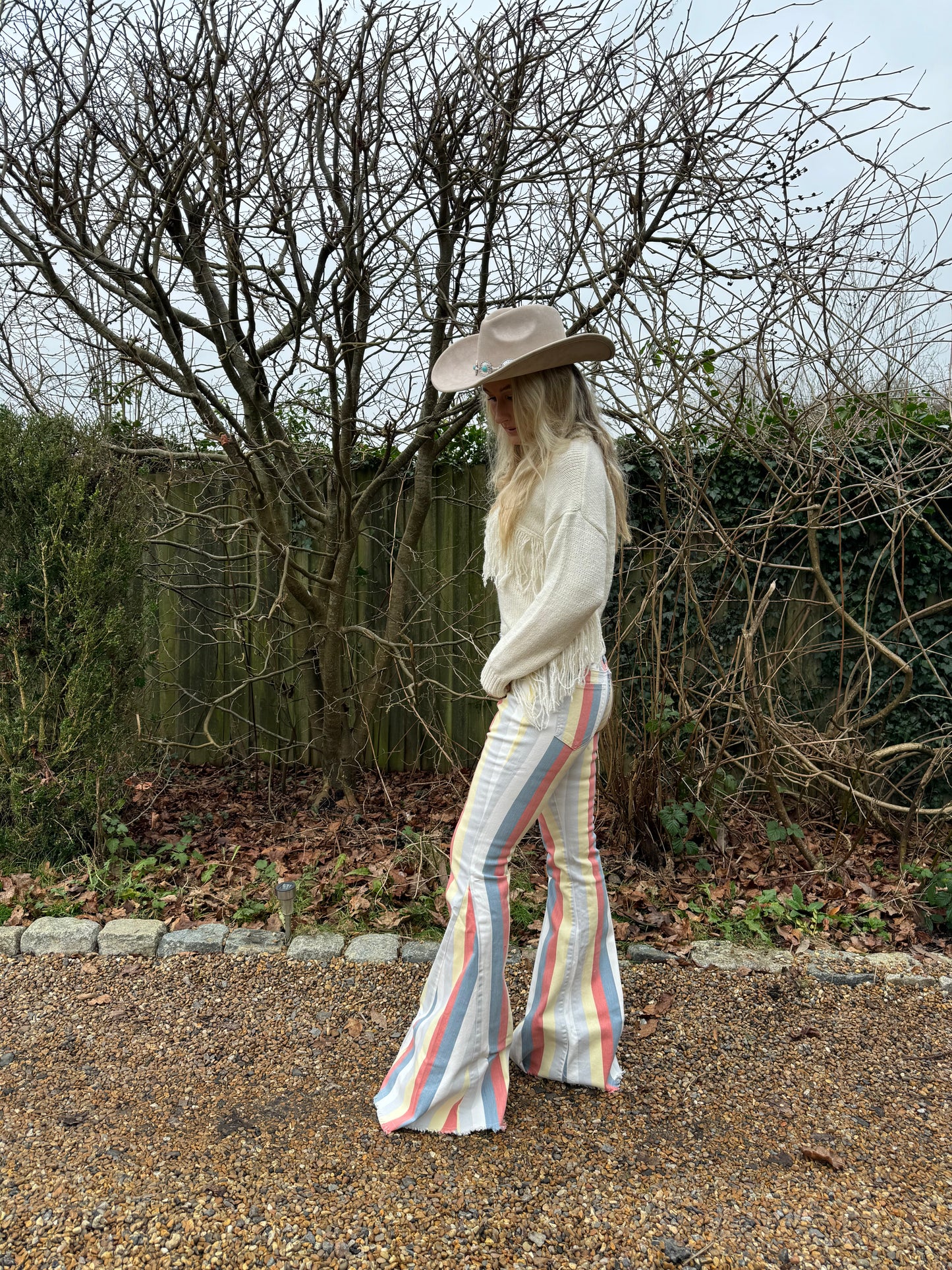 Bell Bottom Striped Jeans