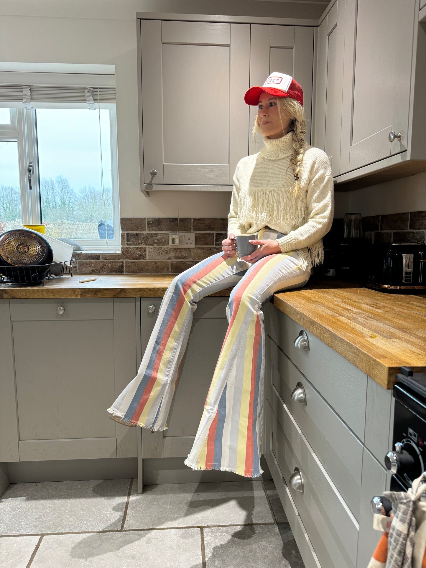 Bell Bottom Striped Jeans