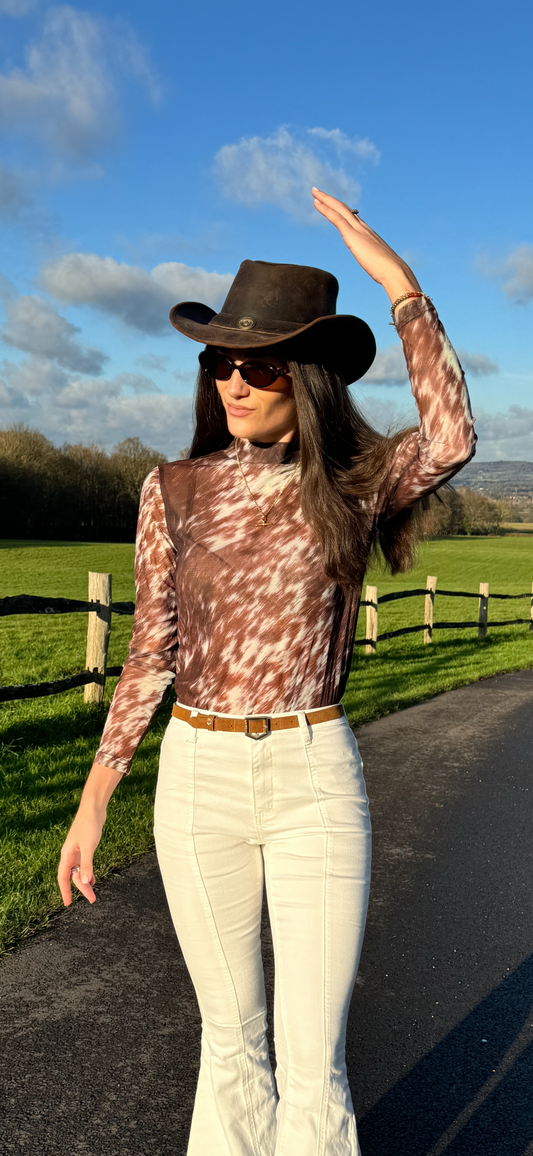 Wild West Brown Mesh Top