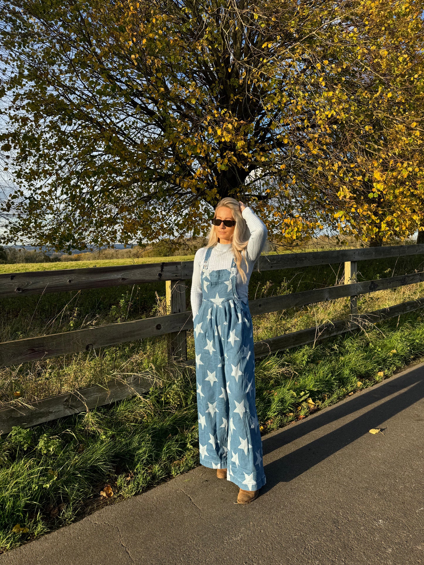 Star Print Denim Dungarees